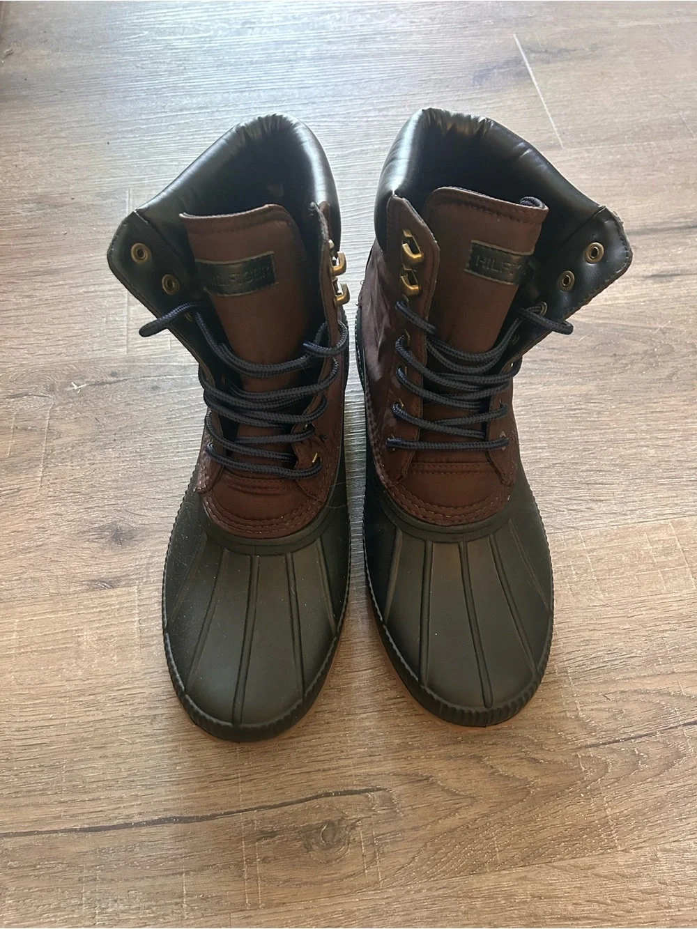Tommy Hilfiger Men's Waterproof Duck Rain Boots Brown Lace Up Size 10